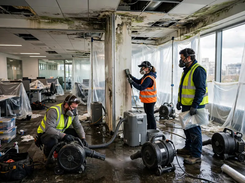 Restoration crew working in a commercial building